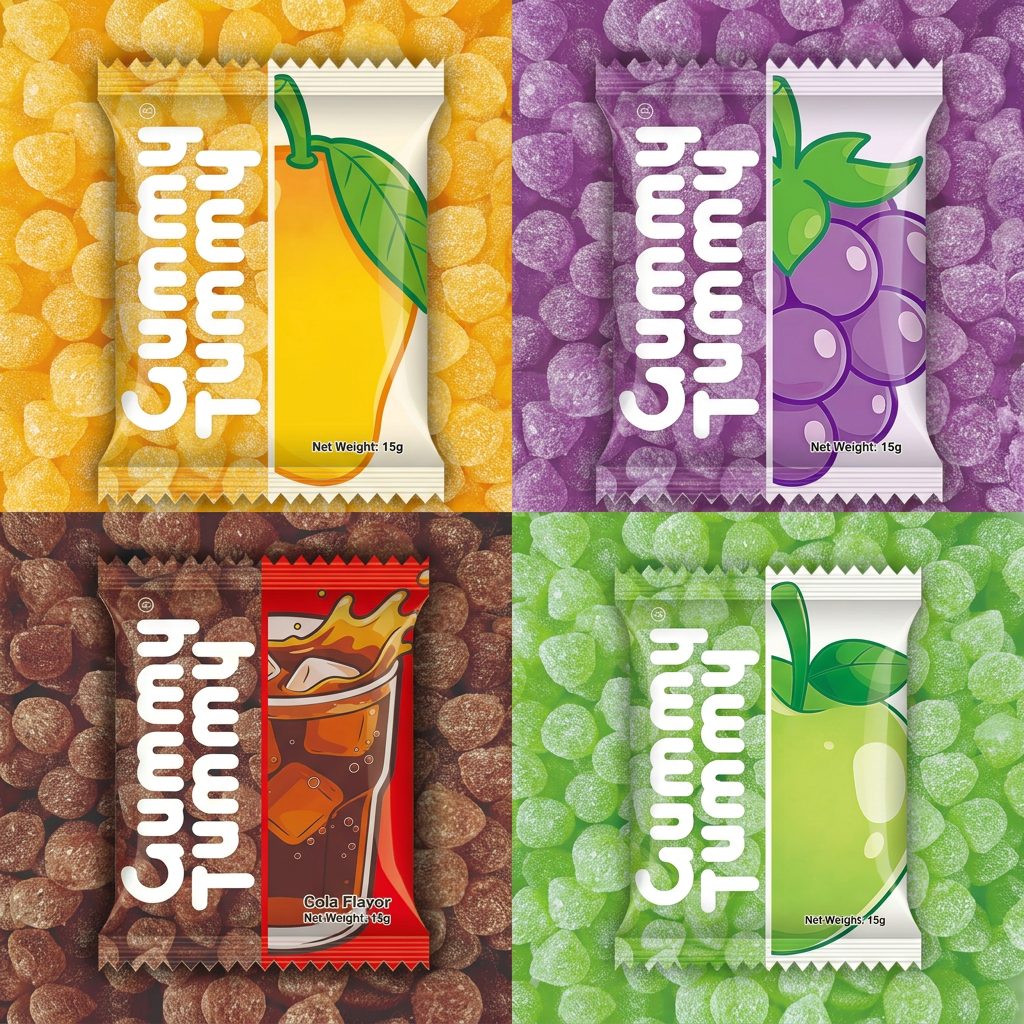 Flavor Bingo - 24 Packs of  Gummy Tummy Candy 4 Flavors